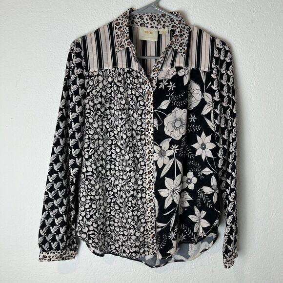 Anthropologie Maeve Fern Shirt Button Up Mix Media XS 227 - Picture 2 of 8